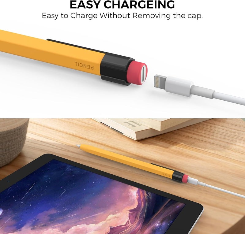 TRONWIN Pencil Case for Apple Pencil 1st Generation Sleeve Silicone Protective Cover Skin with Sturdy Clip Compatible with Charger Adapter【NOT Included】 and Apple Pencil 1st Generation (Yellow) - Image 3